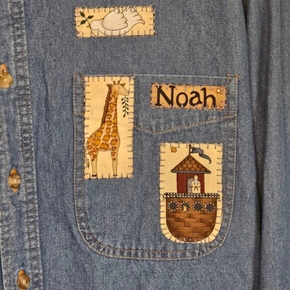 Noah’s Ark Blue Tan Denim XXL long sleeved button down shirt - Picture 3 of 5
